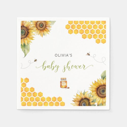 Bee Honey Sunflowers Baby Shower Napkins