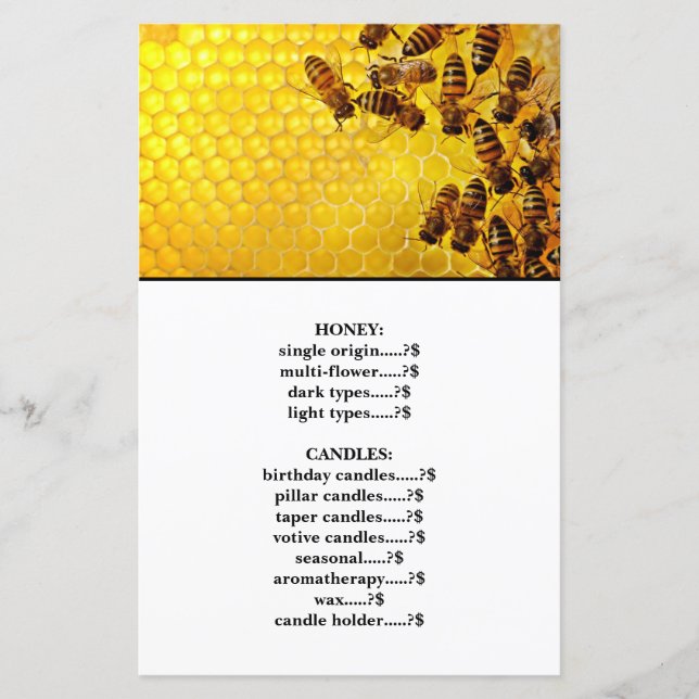 Bee & Honey White Pricelist (Front)