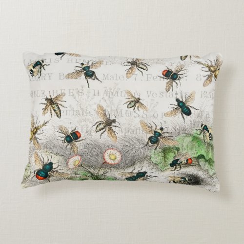 Bee Honey Worker Queen Bees Antique  Accent Pillow