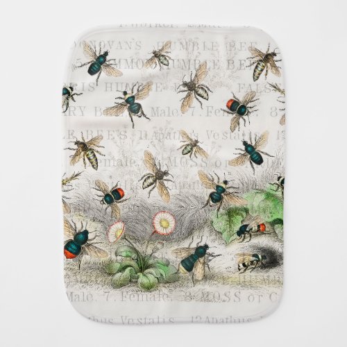 Bee Honey Worker Queen Bees Antique  Baby Burp Cloth