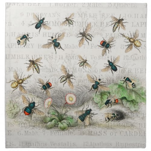 Bee Honey Worker Queen Bees Antique  Cloth Napkin