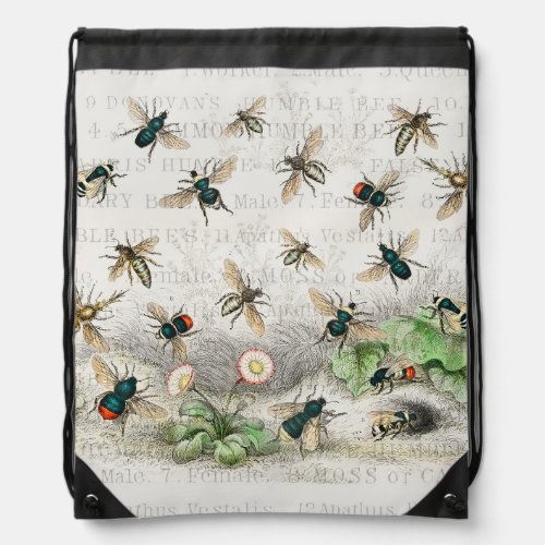 Bee Honey Worker Queen Bees Antique  Drawstring Bag