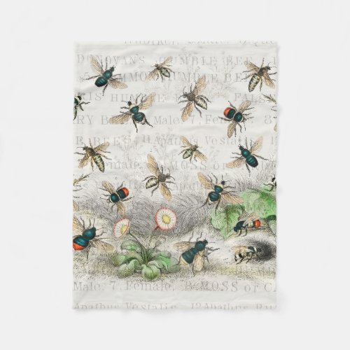 Bee Honey Worker Queen Bees Antique  Fleece Blanket