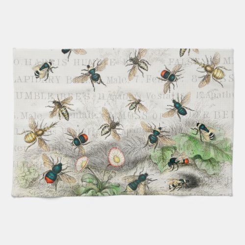 Bee Honey Worker Queen Bees Antique  Kitchen Towel