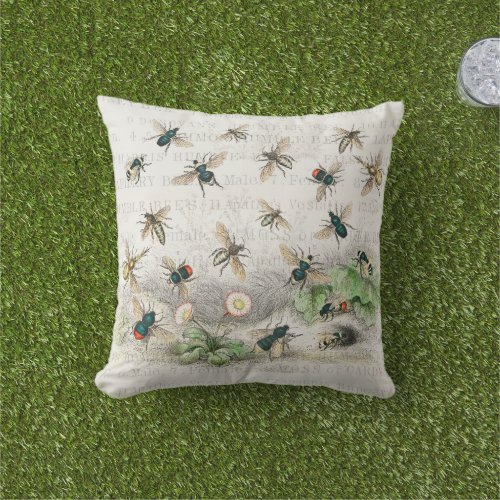 Bee Honey Worker Queen Bees Antique  Outdoor Pillow