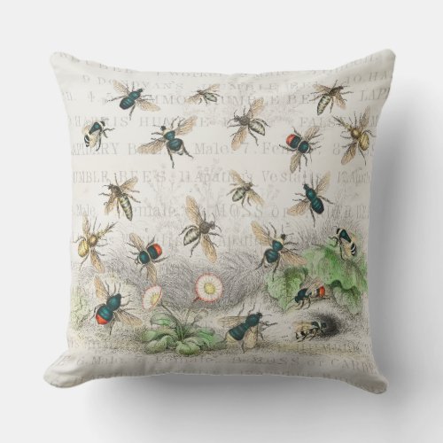 Bee Honey Worker Queen Bees Antique  Outdoor Pillow