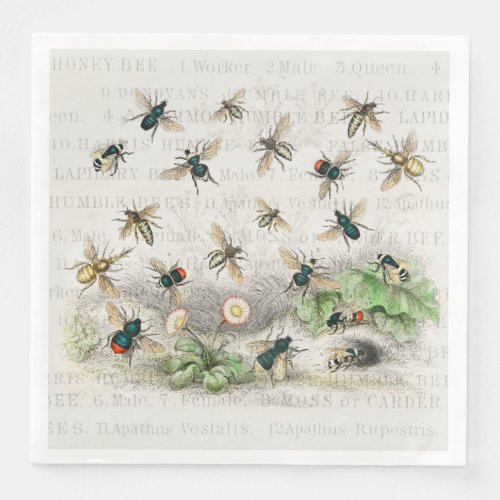 Bee Honey Worker Queen Bees Antique  Paper Dinner Napkins