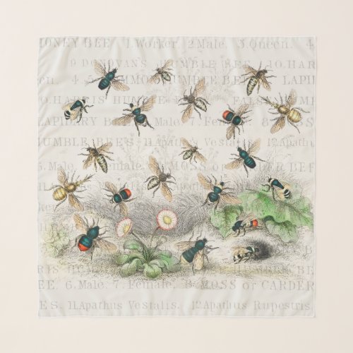 Bee Honey Worker Queen Bees Antique  Scarf