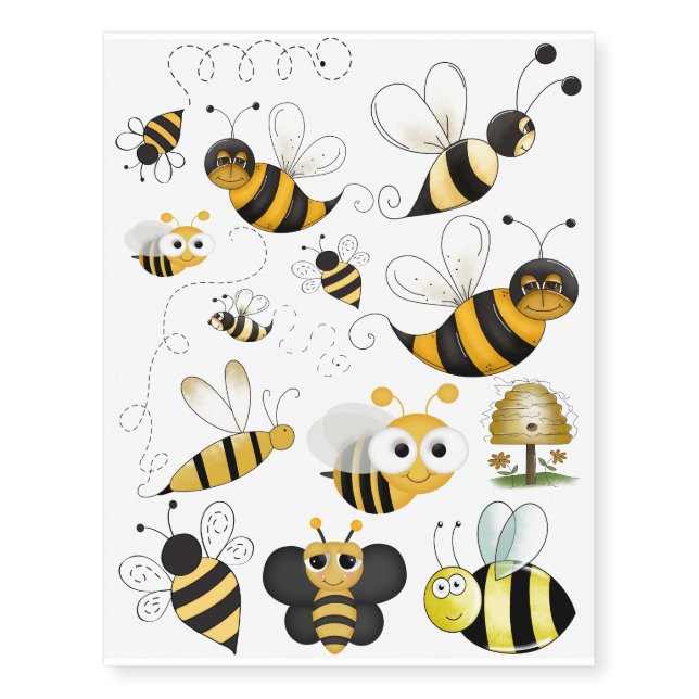 Bee Honeybee Bumble tattoo yellow & black (Front)