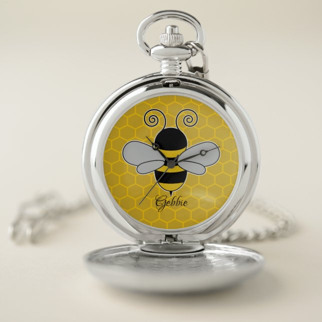 Bee Honeybee Comb Pop Art Pocket Watch (Inside)