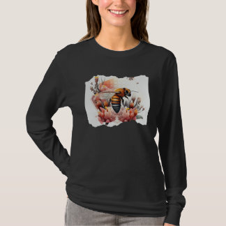 Bee Honeybee Honeycombs Flowers Watercolor T-Shirt
