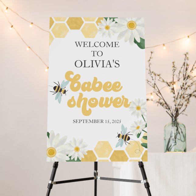 Bee Honeycomb and Daisy Baby Shower Welcome Foam Board (In Situ (Stand))