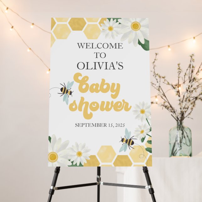 Bee Honeycomb and Daisy Baby Shower Welcome Foam Board (In Situ (Stand))