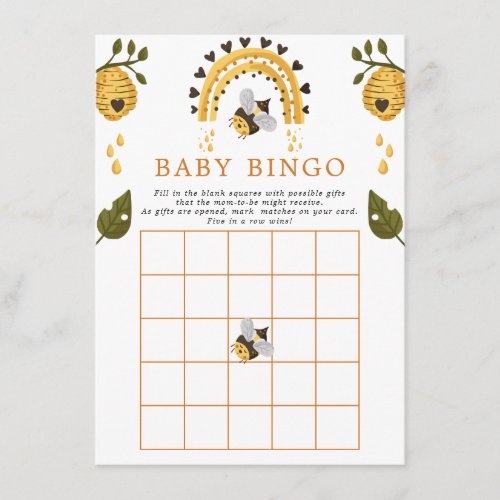 Bee Honeycomb Bumblebee Baby Shower Bingo Game Enclosure Card