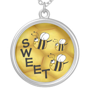 Bee Honeycomb collage-SWEET Silver Plated Necklace