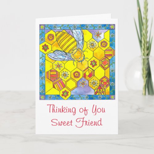 Bee Honeycomb Daisy Thinking of You Sweet Friend Card