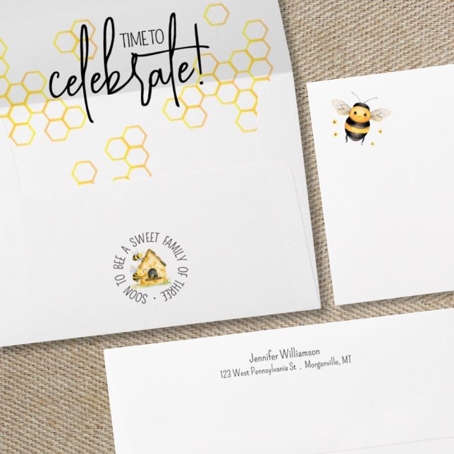 Bee Honeycomb Family Three Baby Shower Invitation Envelope (Creator Uploaded)