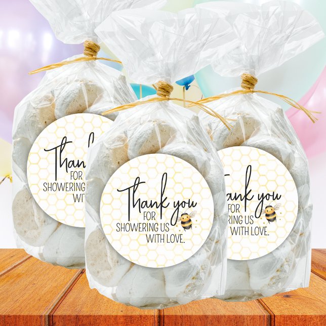 Bee Honeycomb Gold Baby Shower Thank You Favor Classic Round Sticker (Creator Uploaded)