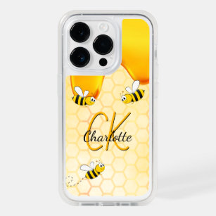 Bee honeycomb honey dripping monogram OtterBox iPhone 14 pro case