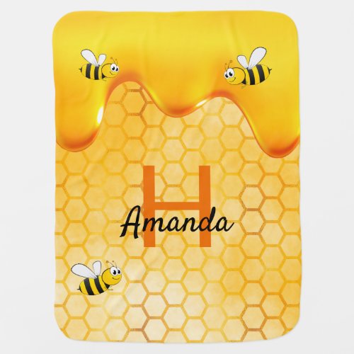 Bee honeycomb honey dripping name baby blanket