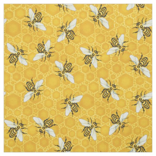 Honey Bumble Bee Hive Sunny Yellow Floral Fabric