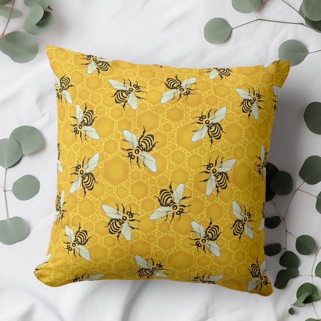 Bee Honeycomb Honeybee Beehive Pattern Cute Nature Throw Pillow (Creator Uploaded)