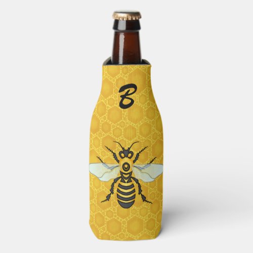 Bee Honeycomb Monogram Honeybee Beehive Bottle Cooler