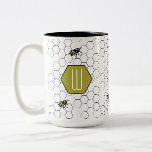 Bee & Honeycomb Monogram Two-Tone Coffee Mug