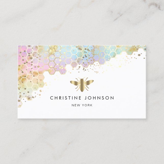 bee honeycomb pastel colors business card (Front)