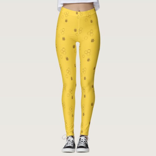 Bee Honeycomb Pattern Leggings