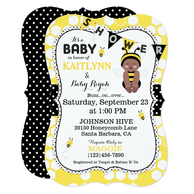 Bee Honeycomb Polka Dot Print Baby Shower Invites