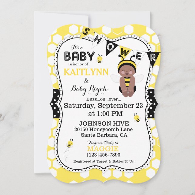 Bee Honeycomb Polka Dot Print Baby Shower Invites (Front)