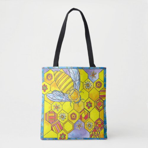 Bee Honeycomb Yellow Geometric Pattern Tote Bag