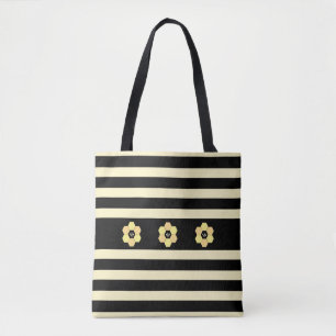 Bee Honeycombs on Striped Tote Bag