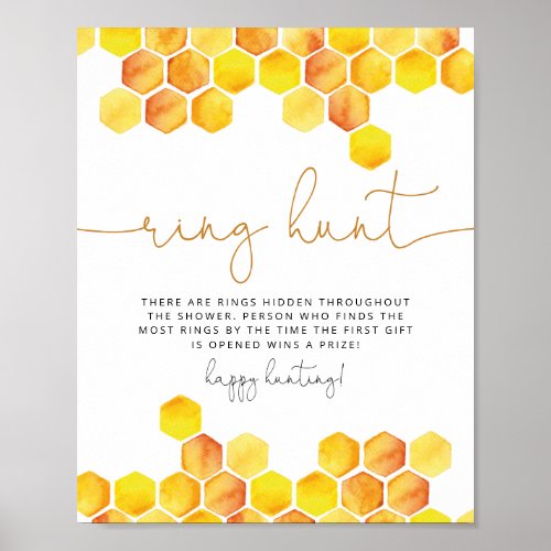 Bee honeycombs ring hunt bridal shower game poster