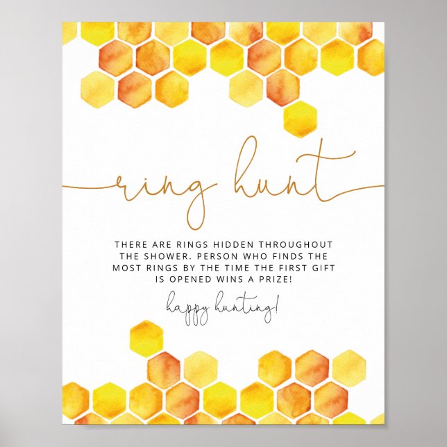Bee honeycombs ring hunt bridal shower game poster (Front)