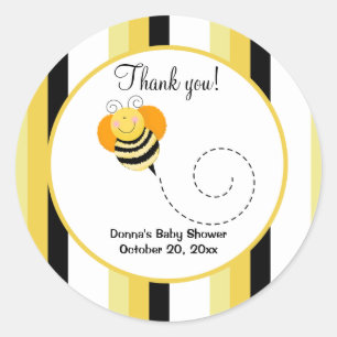 Bee Hop Bumble Bee Round Favor Sticker - Striped