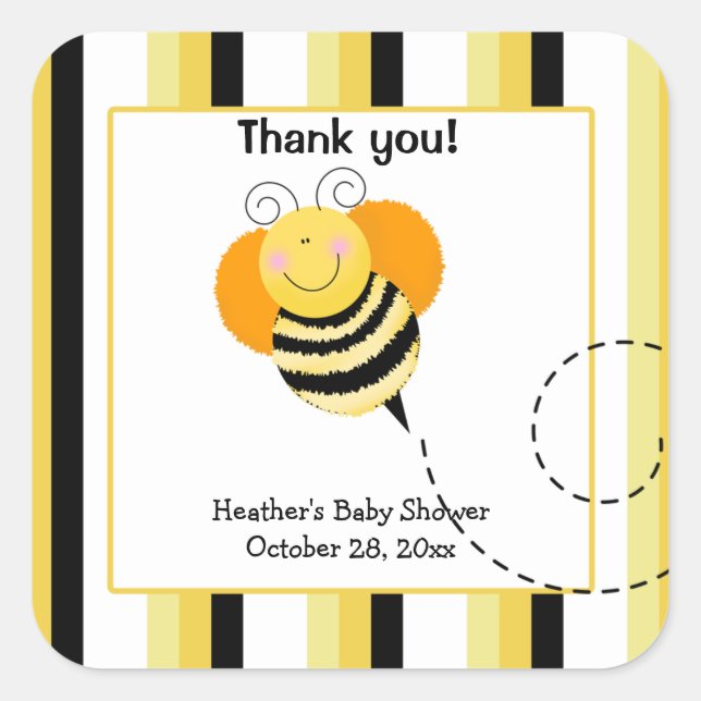 Bee Hop Bumble Bee Square Favor Stickers (Front)