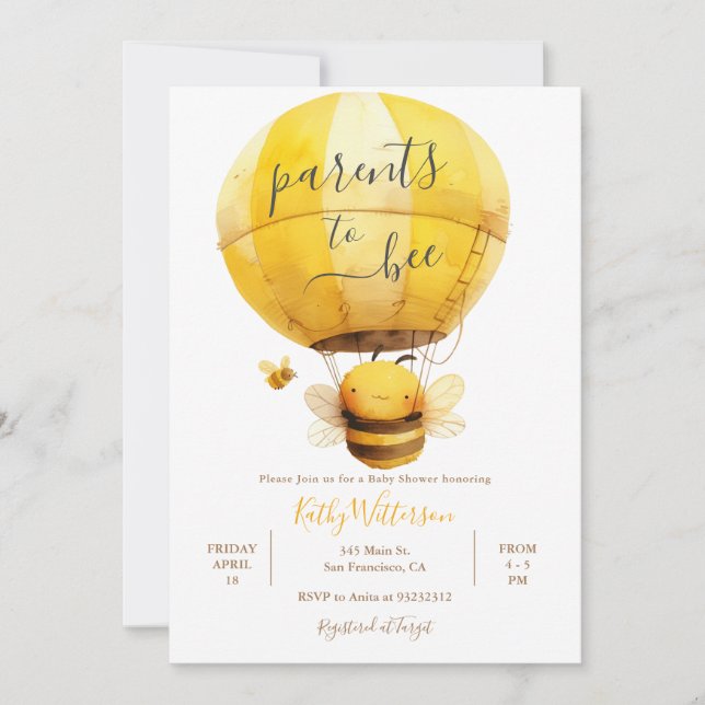 Bee Hot air Balloon Parents To Bee Baby Shower Invitation (Front)