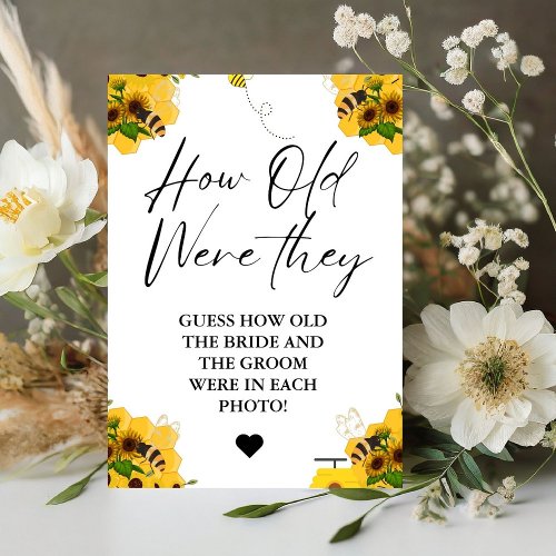 Bee How Old were they bridal Shower Game sign