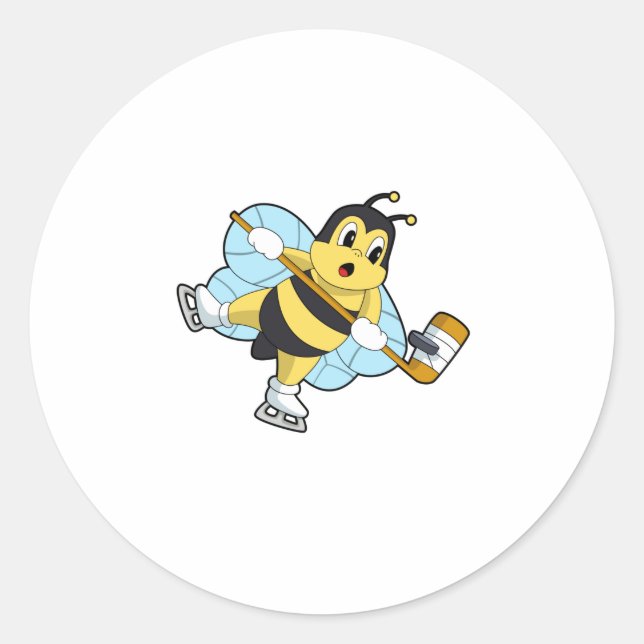 Bee Ice hockey Ice hockey stick Classic Round Sticker (Front)