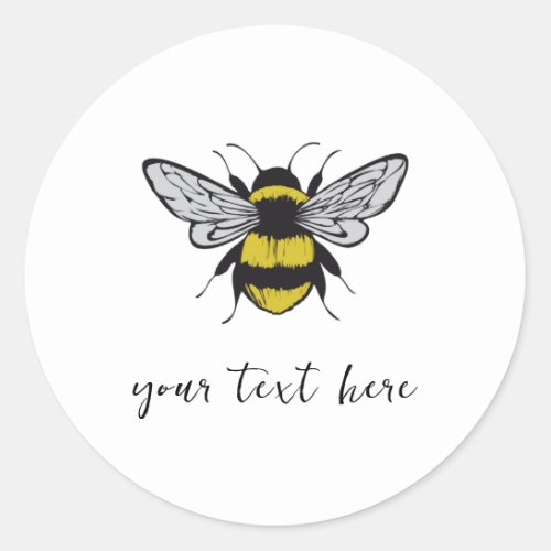 Bee Illustration  add your own text  Classic Round Sticker