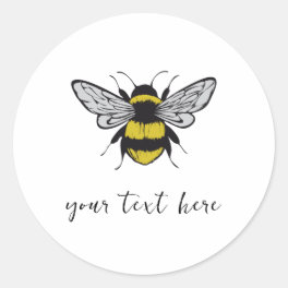 Bee Illustration – add your own text Classic Round Sticker
