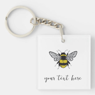 Bee Illustration – add your own text Keychain