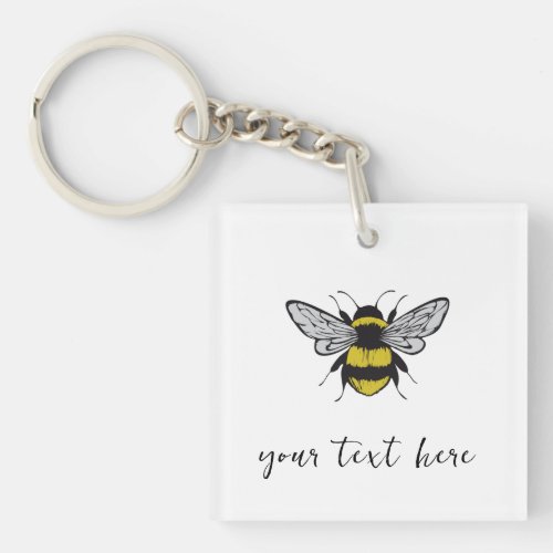 Bee Illustration  add your own text  Keychain