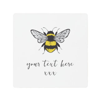 Bee Illustration – add your own text  Metal Print
