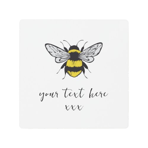 Bee Illustration  add your own text  Metal Print