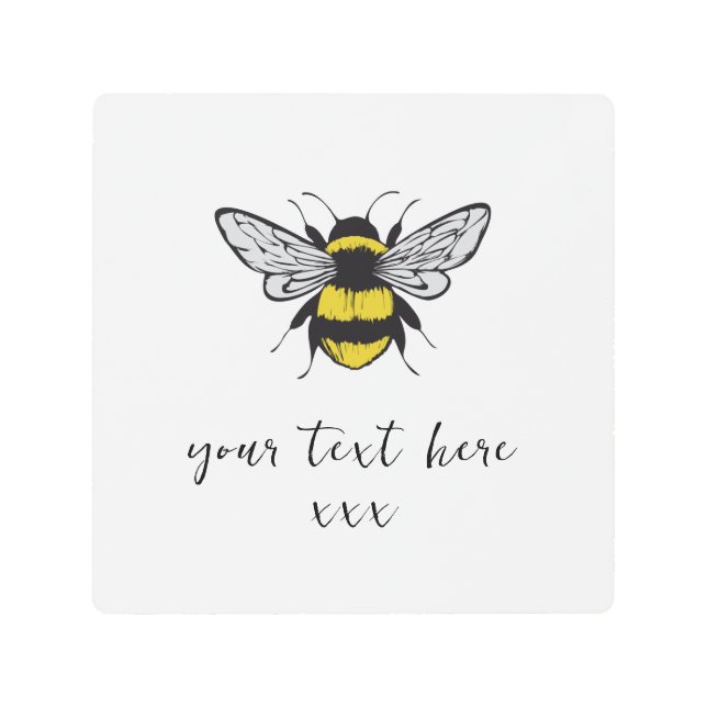 Bee Illustration – add your own text  Metal Print (Front)