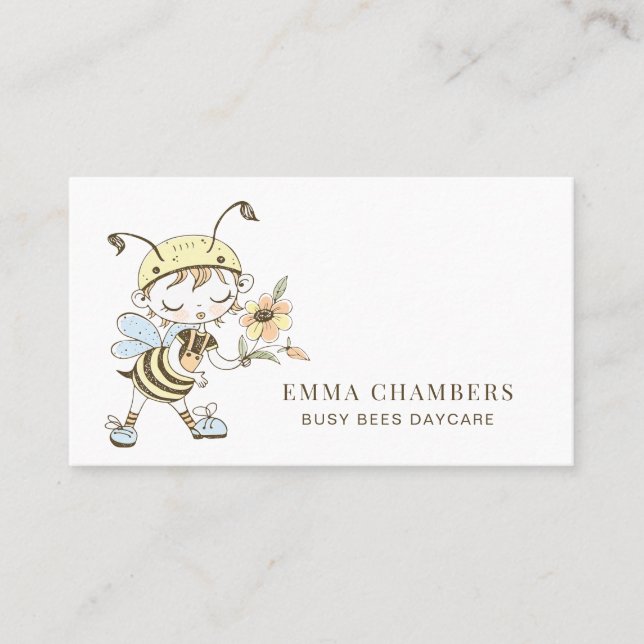 Bee Illustration Daycare Babysitting Business Card (Front)