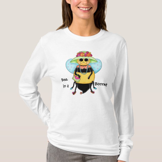 Bee in a Bonnet Whimsy Honey Bee Art Custom T-Shirt (Front)